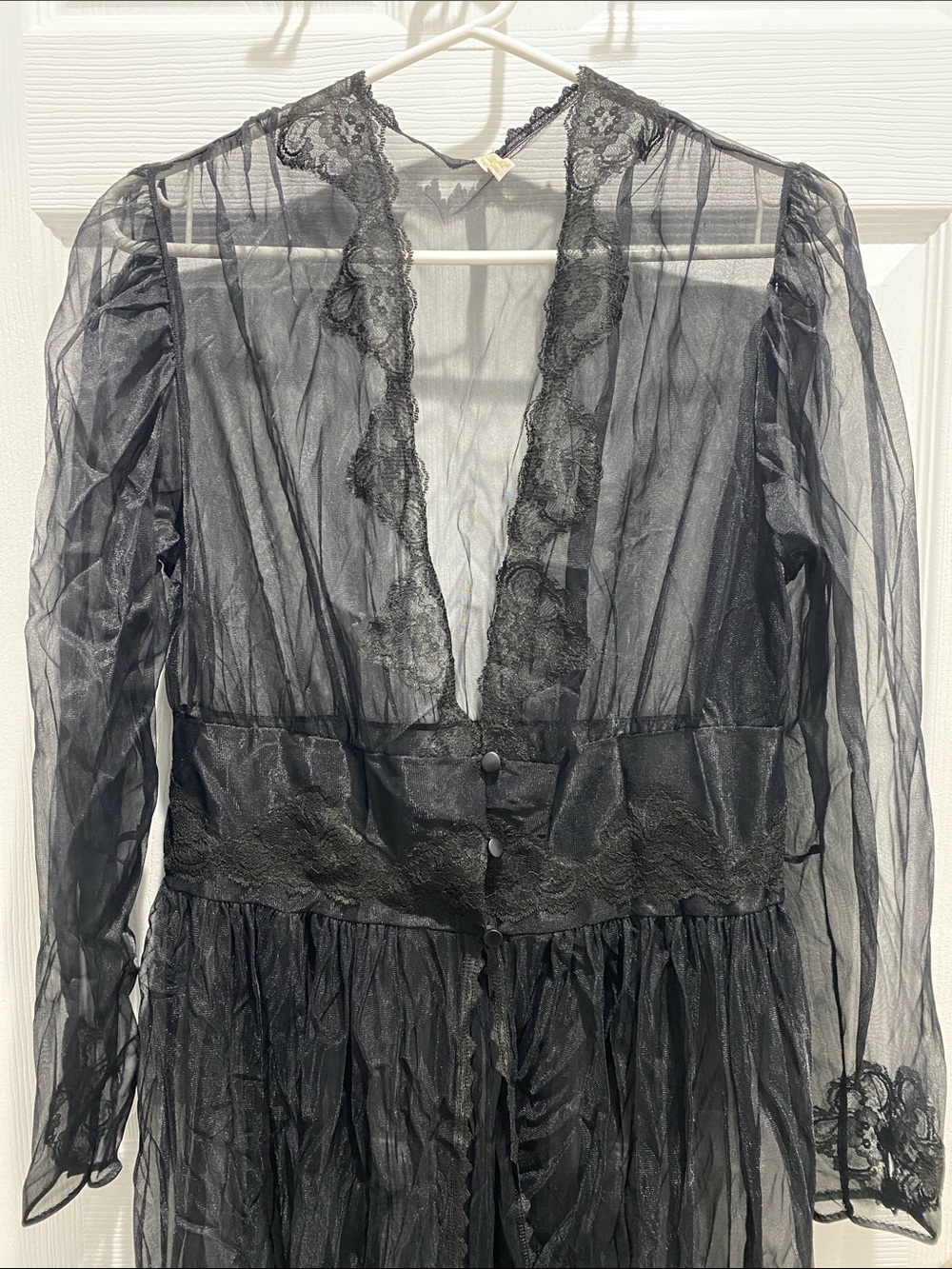 Sheer Black Lace-Trim Long Sleeve Vintage Style Robe by Secrets in Lace 🖤